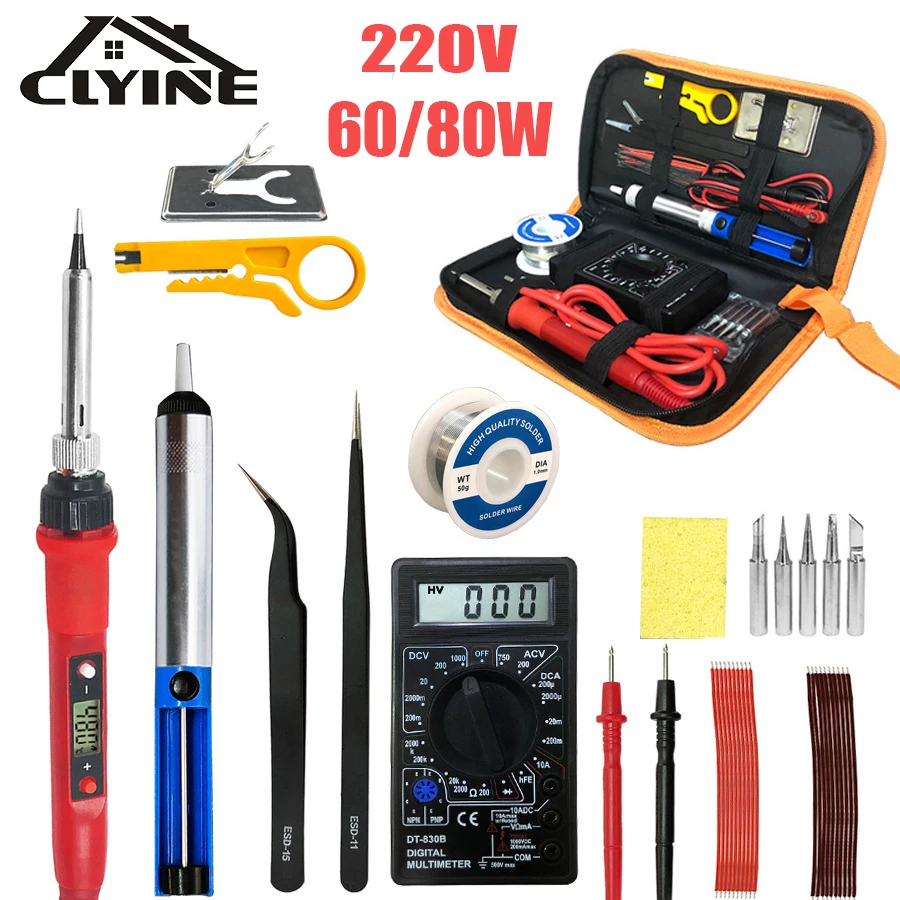 Electric Soldering Iron Set Adjustable Temperature Iron Station Multimeter Welding Line Tips solder for soldering 220V Tool Kit