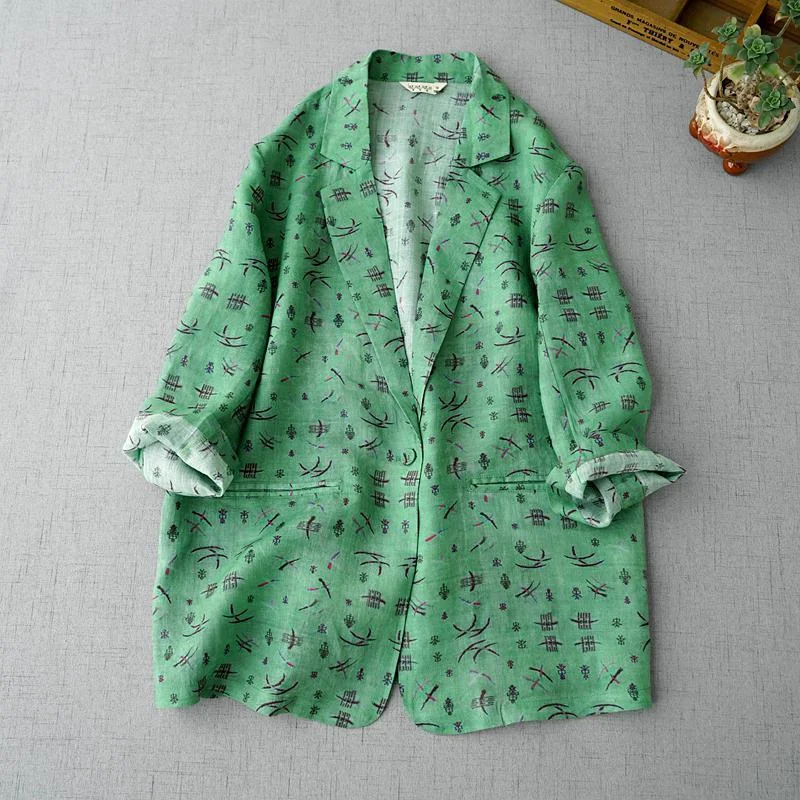 

Long-sleeved Cardigan Women's Button Lapel Contrast Printed Jacket Casual Top