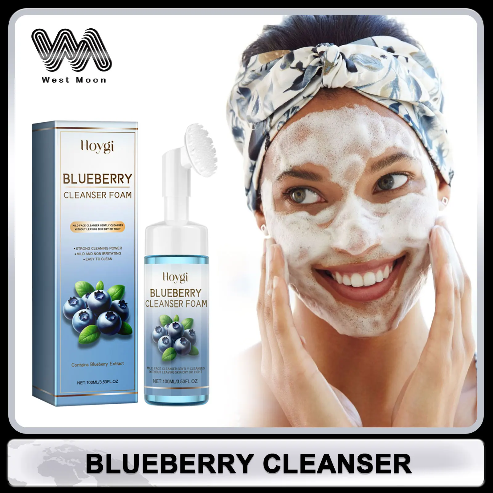 Blueberry Facial Cleanser with Pump Head Deep Cleansing Exfoliation Shrink Pores Scrub Moisturizing Oil Control Face Skin Care