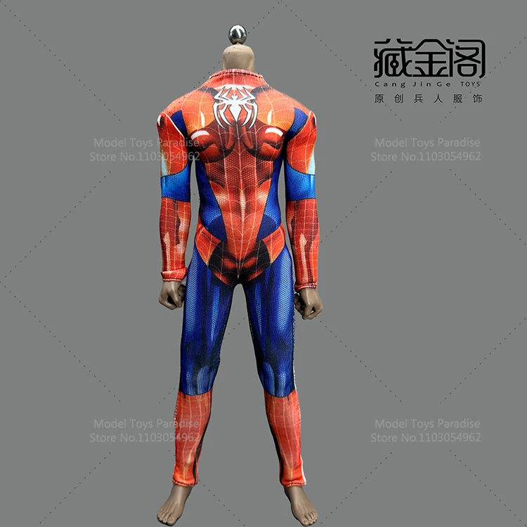 1/6 Soldier Red Black Spider Man Printed High Neck Long Sleeve Tight Jumpsuit Fit 12 Inches  Movable Action Figure Body