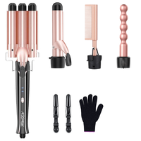 4 in 1Curling Iron Set, 3 Interchangeable Ceramic Hair Curling Wand(0.5”-1.25”) with 3 Barrel Hair Crimper and Curling Brush,