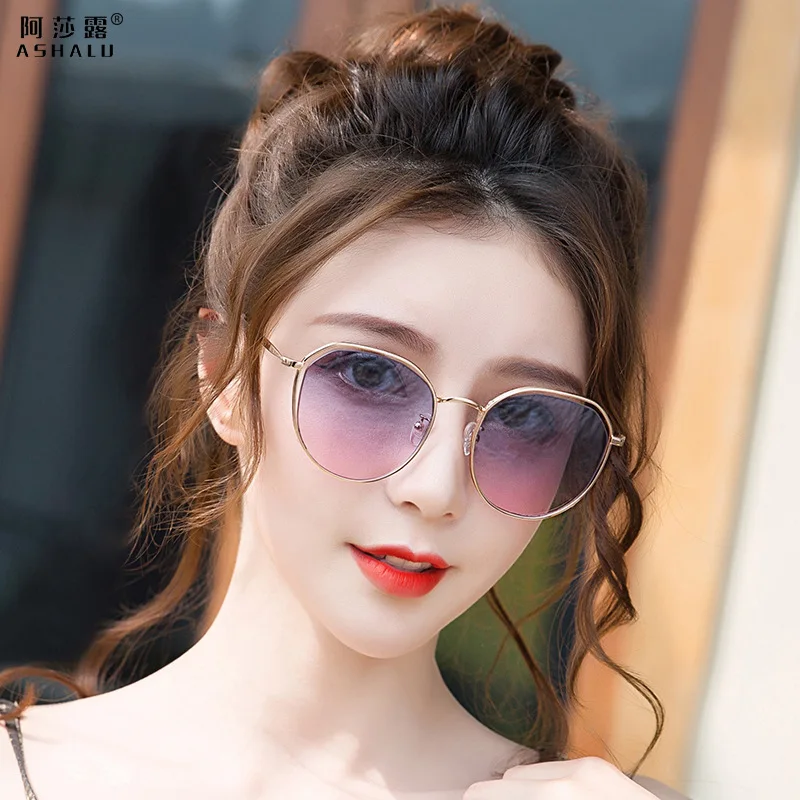 Asaru New Fashion Hollow Sunglasses Women's UV-Proof European and American Fashion Travel Large Frame Progressive Color Sunglass