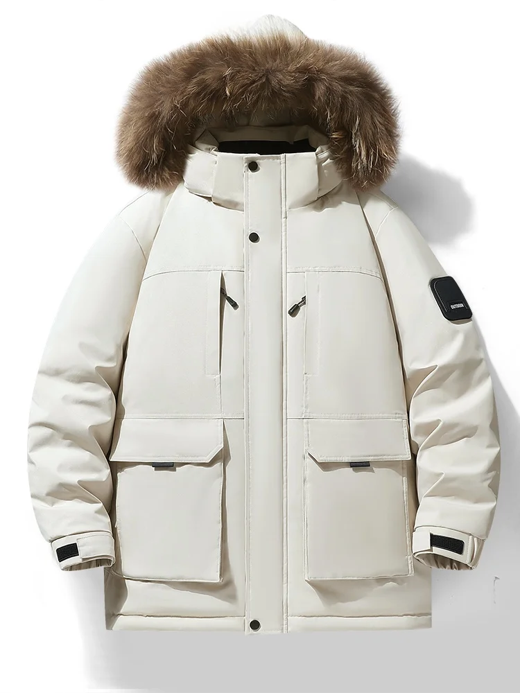 

Утепленная белая куртка-пуховик с капюшоном для мальчиков, ветрозащитная, водонепроницаемая, рабочая одежда, пуховик из полиэфирного волокна для активного отдыха...