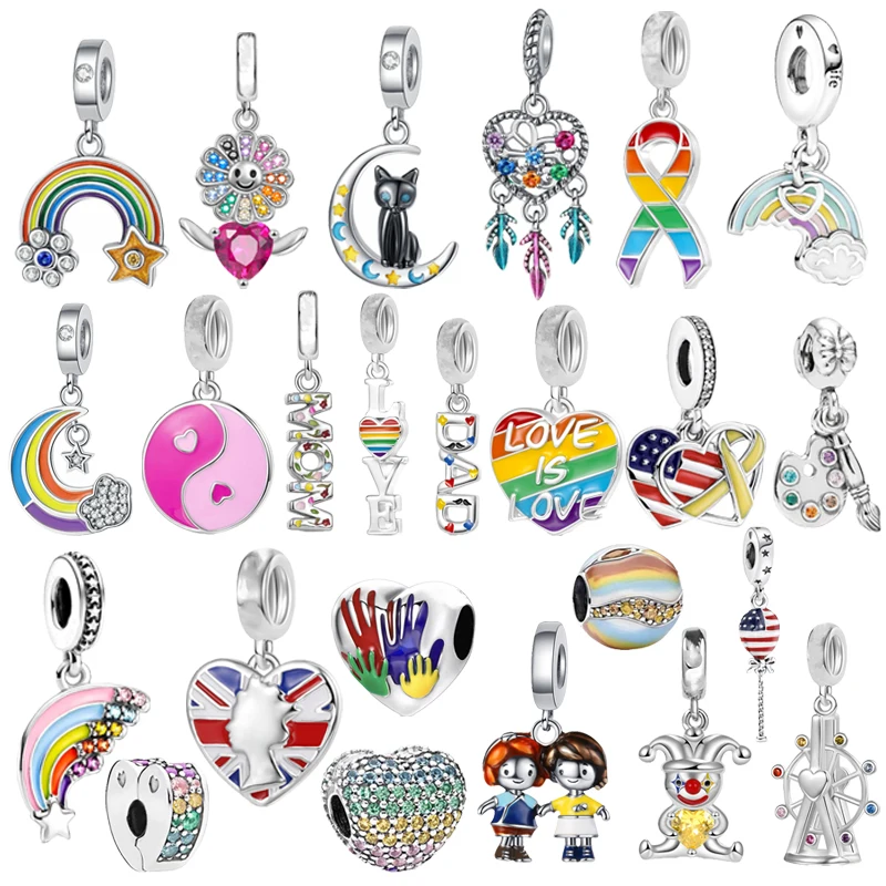 New Arrivals Color Rainbow Dangle Charms Beads Fit Original 925 Sterling Silver Pandora Bracelet DIY Women Fashion Jewelry Gifts