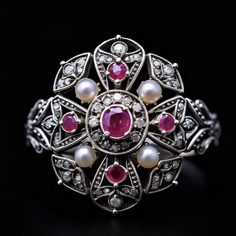New Eco-Friendly Alloy Ring Inlaid with Corundum Gemstone Pearl Jewelry