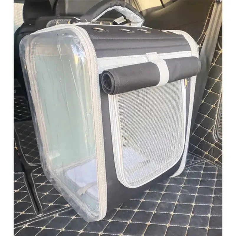 

Foldable Pet Backpack Large Space Portable Cat Bag Canvas Ventilated Transparent Dog Bag Backpack