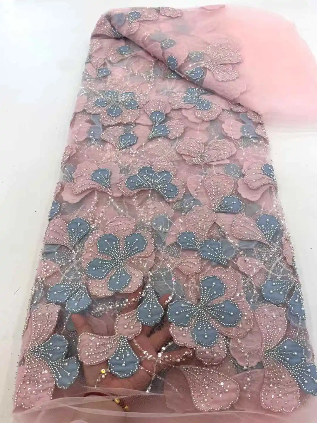 2025 New African French Nigerian High End Lace Fabric With Beads Sequins Mesh for Embroidery Wedding Party Bride Sewing Dress