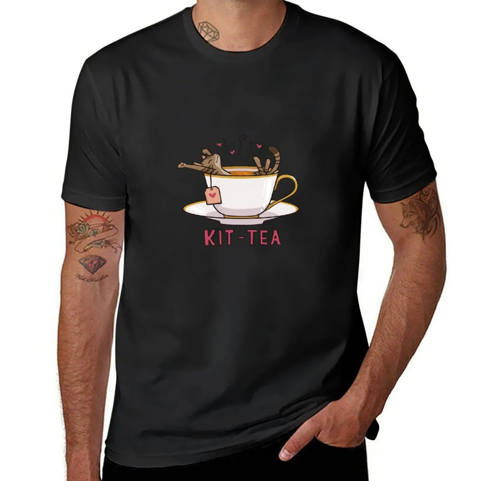 Kit-Tea Teacup Cat T-Shirt customs animal prinfor boys men workout shirt