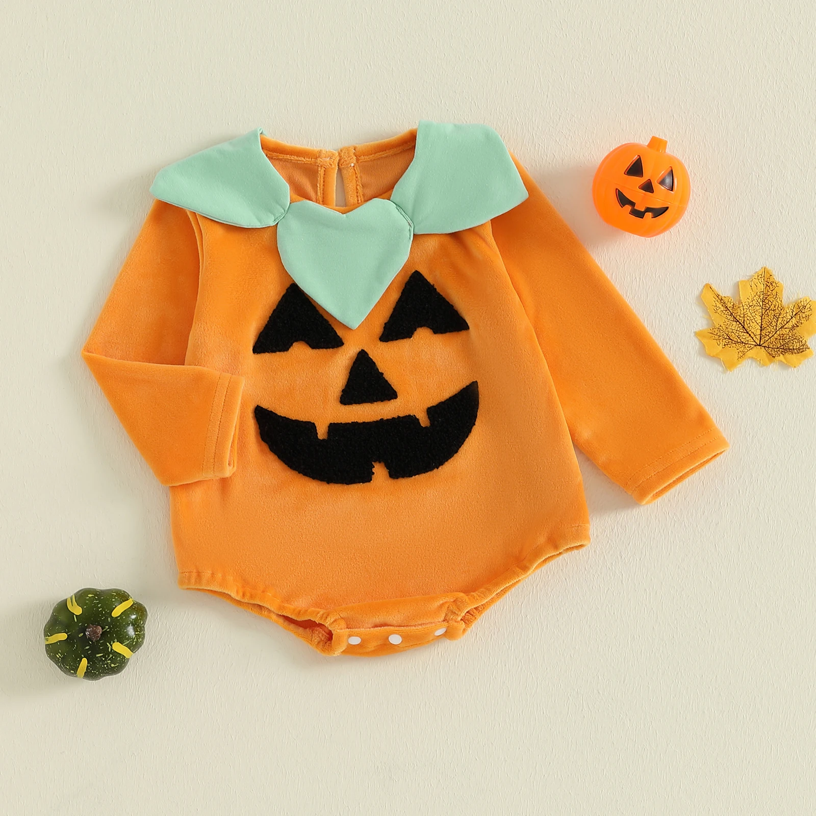 

Tregren 0-18M Infant Baby Boy Girl Halloween Pumpkin Romper Long Sleeve Crew Neck Grimace Fall Bodysuit Cute Newborn Clothes