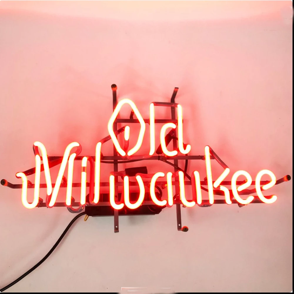 Old Milwaukee Neon Sign Light Custom Handmade Real Glass Tube Beer Bar Store Firm Advertise Room Decor Wall Display Lamp 17