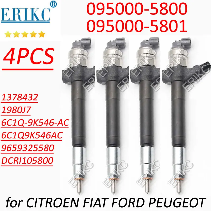 4PC 095000-5800 Diesel Injector 6C1Q-9K546-AC Common Rail Injection Nozzle 095000-5801 for CITROEN FORD FIAT PEUGEOT DCRI105800