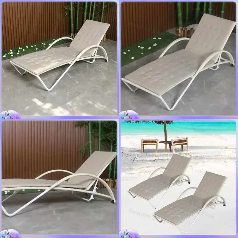 Outdoor PE Rattan Lounger Aluminum Frame Garden Poolside Sun Bed with Cushion for Courtyard Villa Beach Furniture Patio