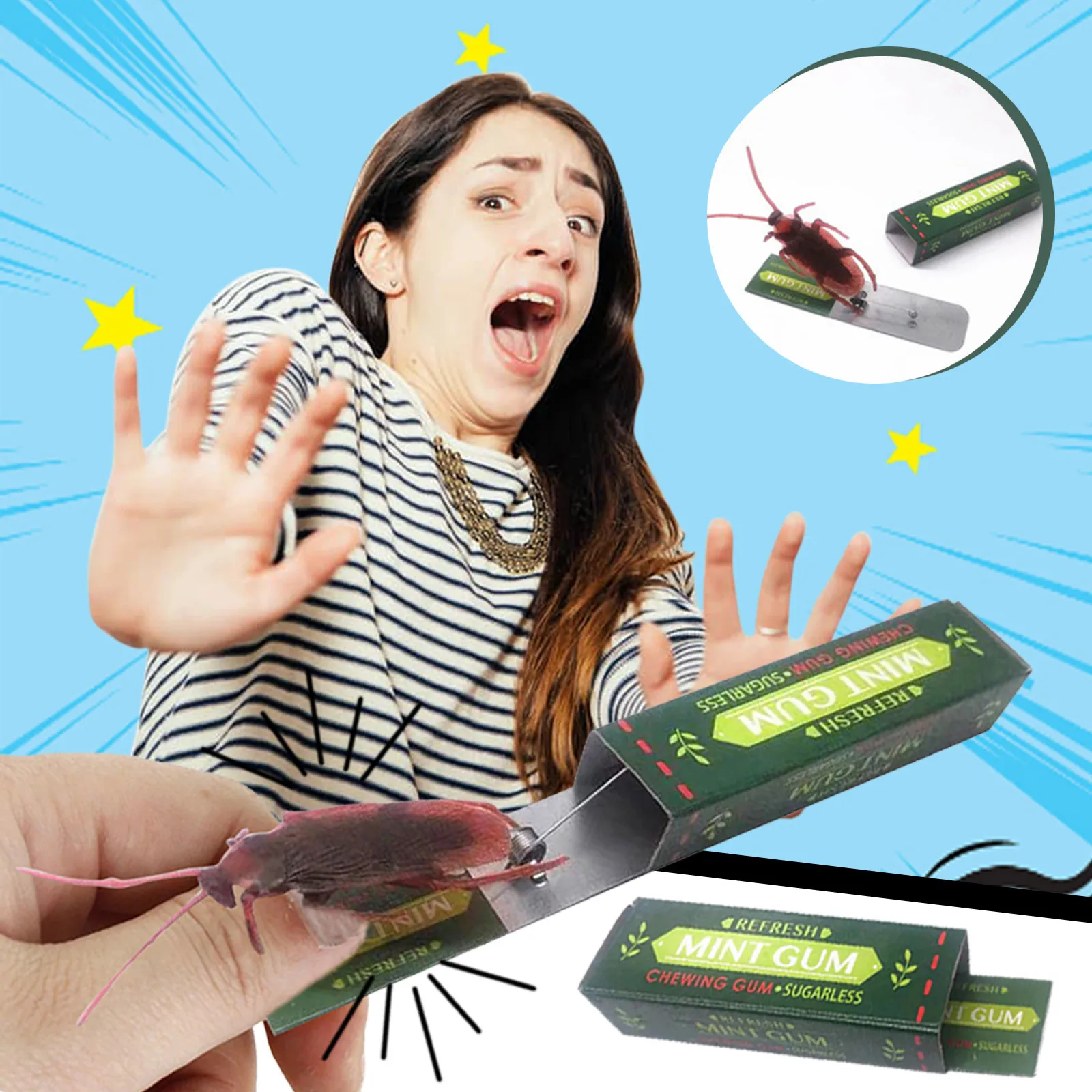 Prank Trick Toy Shocking Cockroach Chewing Pull Head Spoof Toys For Children Prank Trick Toy Shocking Cockroach Chewing Gum Pull