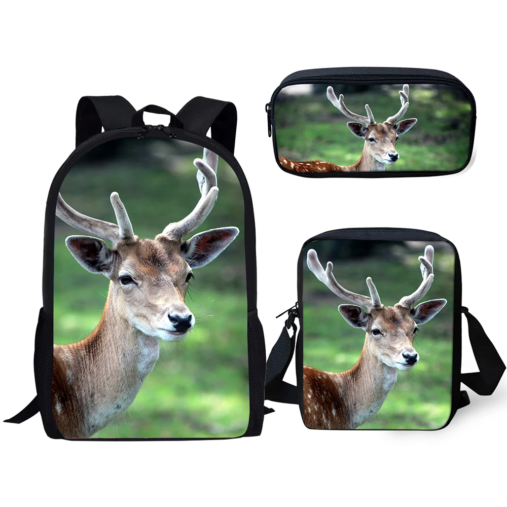 Hip Hop Youthful Flower Deer 3D Print 3pcs/Set Student Travel bags Laptop Daypack Backpack Shoulder Bag Pencil Case