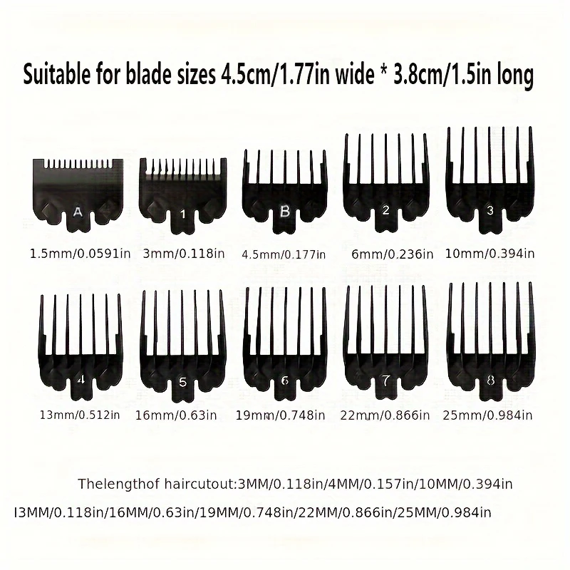 10Pcs Black Plastic Hair Clipper Limit Comb For Men Barber Hair Trimmer Cutting Guide Replacement Attachment Salon Styling Tools