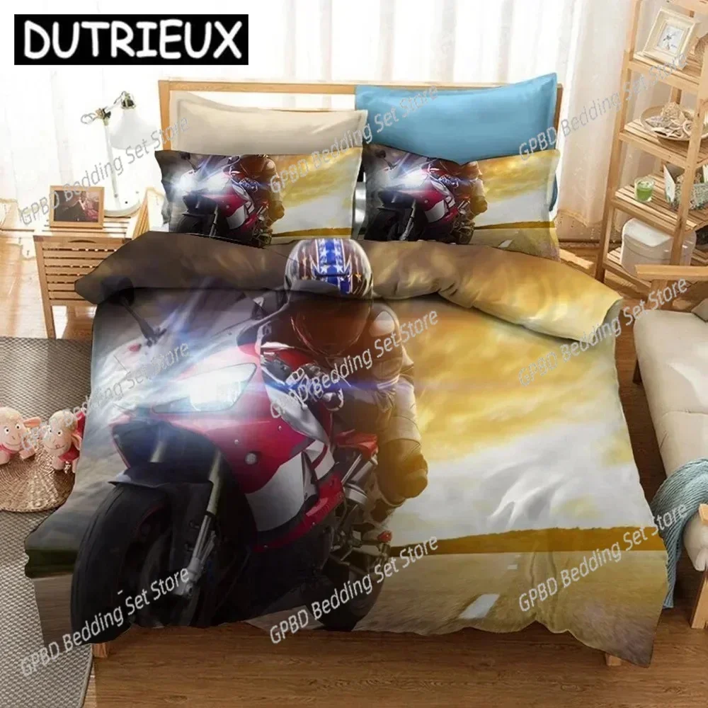 Motorcycle 3D Printed Comfortable Duvet Quilt Cover Pillowcase Bedding Set Children Bedroom Decoration Home Textile