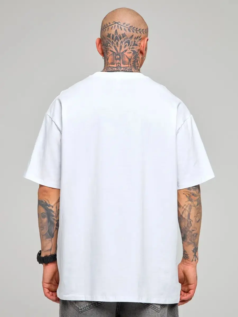 تي شيرت أبيض فاخر للرجال - تصميم جرافيك على شكل زهرة جمجمة High Street #2