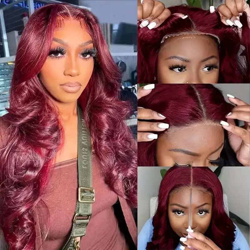 

13x4 13x6 HD Transparent Lace Front Human Hair Wigs Frontal Curly Wigs 100% Natural Brazilian Burgundy Deep Wave Hair For Women