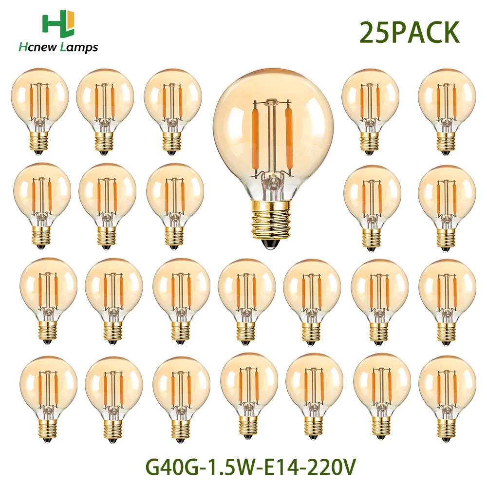 

Retro G40 Globe Mini Ball Lamp 1.5W Amber Glass E12 E14 Base Edison Dimmable Led Filament Bulb For Pendant String Light Garland