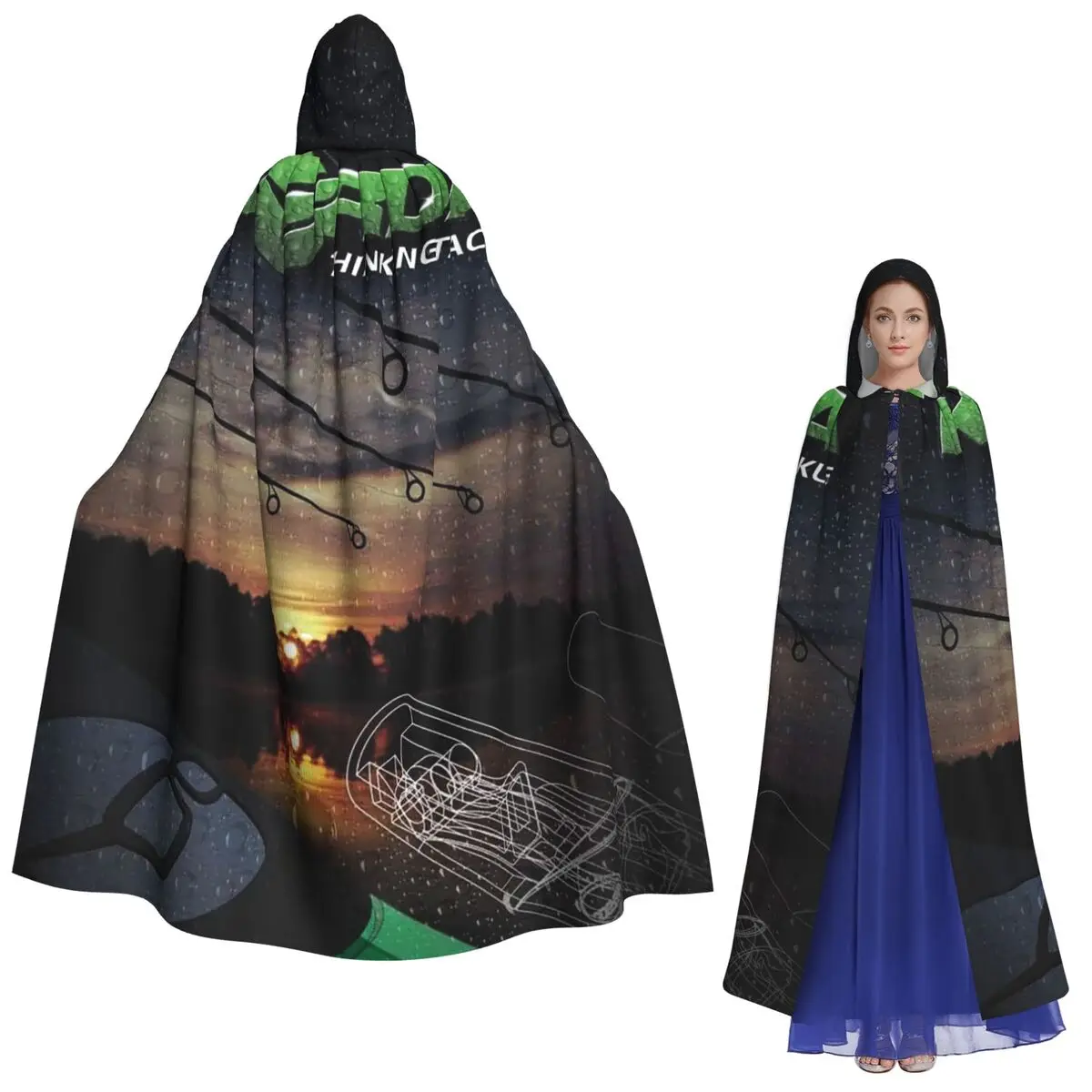 Korda-capa larga con capucha y logotipo de pesca, disfraz Medieval de bruja, capa de Cosplay, abrigo de Halloween para adulto, Unisex