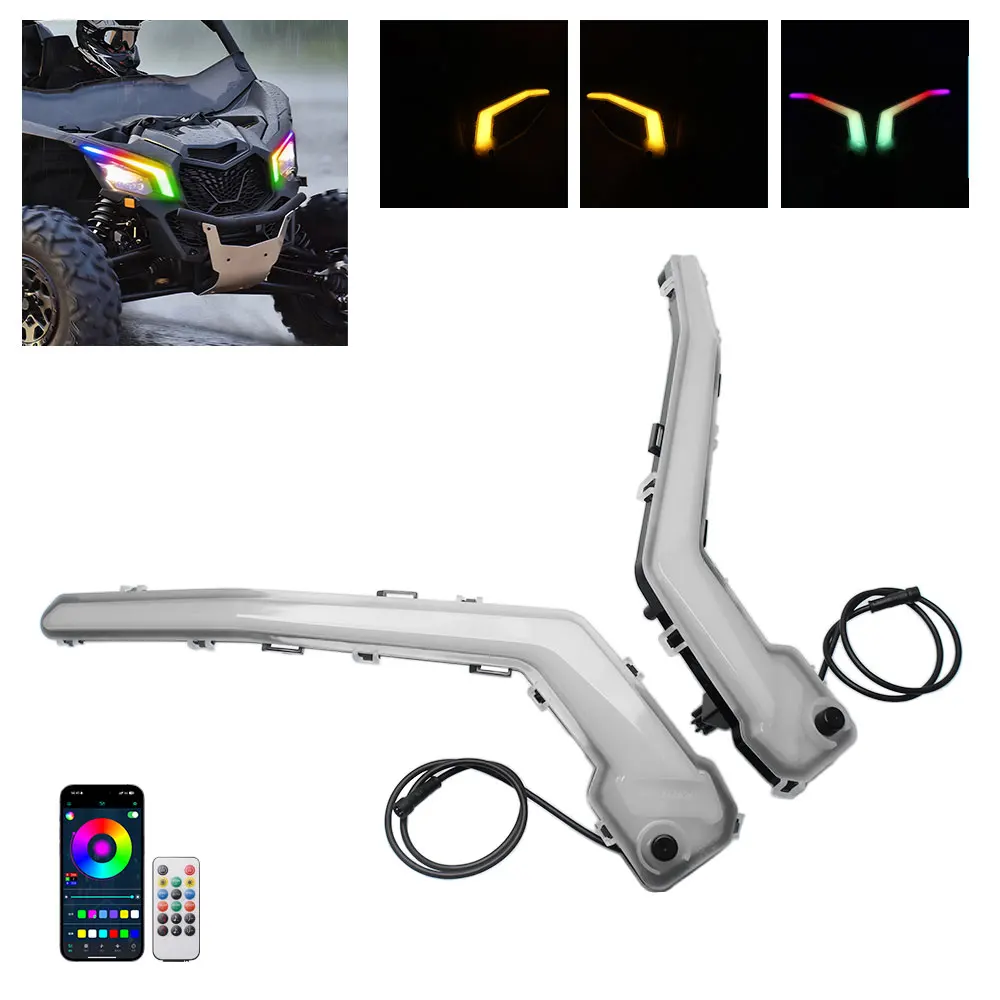 

Светодиодная передняя фара-габарит DRL с функцией указателя поворота RGB для Can-Am Maverick X3 Max R 4x4 Turbo XDS XRS 2017-23, аксессуар