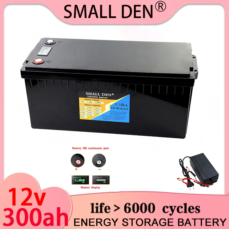 

12V 300Ah LiFePO4 lithium iron phosphate battery with built-in BMS 6000 cycle RV camper golf cart solar storage+charger