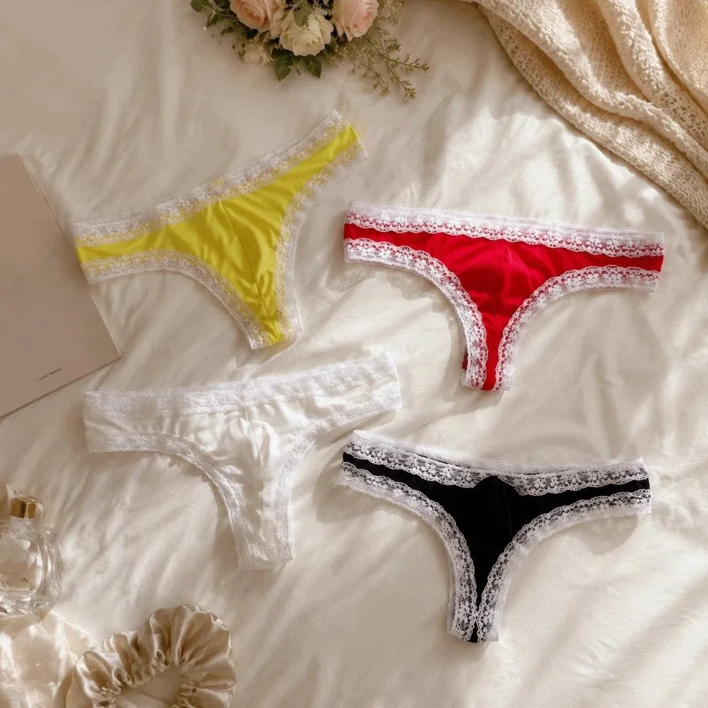 Breathable T Back Lace Briefs Low-Waist Bulge Pouch Underwear Male Men's Thong Anniversary