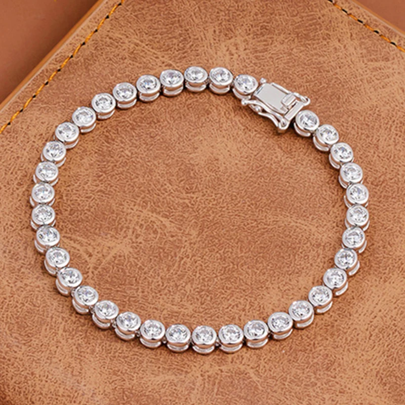 Simple Luxury 925 Sterling Silver 3MM Round Cut High Carbon Diamond Bubble Charm Bracelets for Women Sparkling Wedding Jewelry