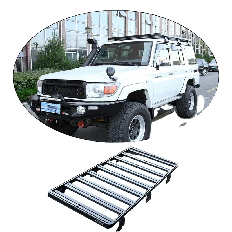 แร็คหลังคาคุณภาพสูง เคลือบผงอะลูมิเนียมอัลลอยด์ ตะกร้าสัมภาระบนหลังคา แร็คหลังคาสำหรับรถ SUV รุ่น LC76