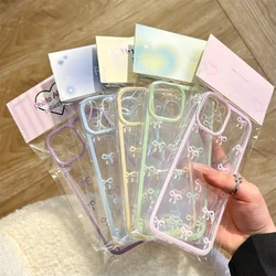 luxury Simple pink blue green bowknot Soft Clear Case protection for iPhone 15 14 13 12 11 14 Pro Max XS XR 7 8 Plus X SE Coque