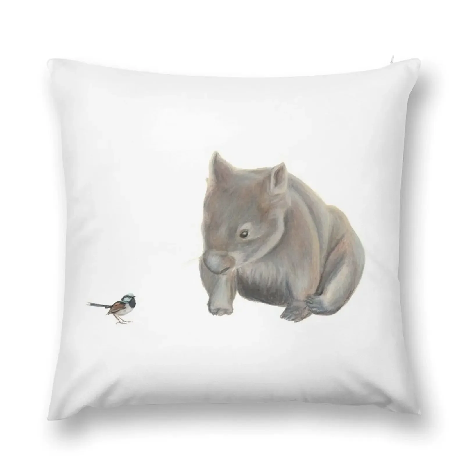 Wombat and Blue Wren. Lovely superb blue fairy wren with the fun little wombat. Throw Pillow Cushions For Decorative Sofa pillow