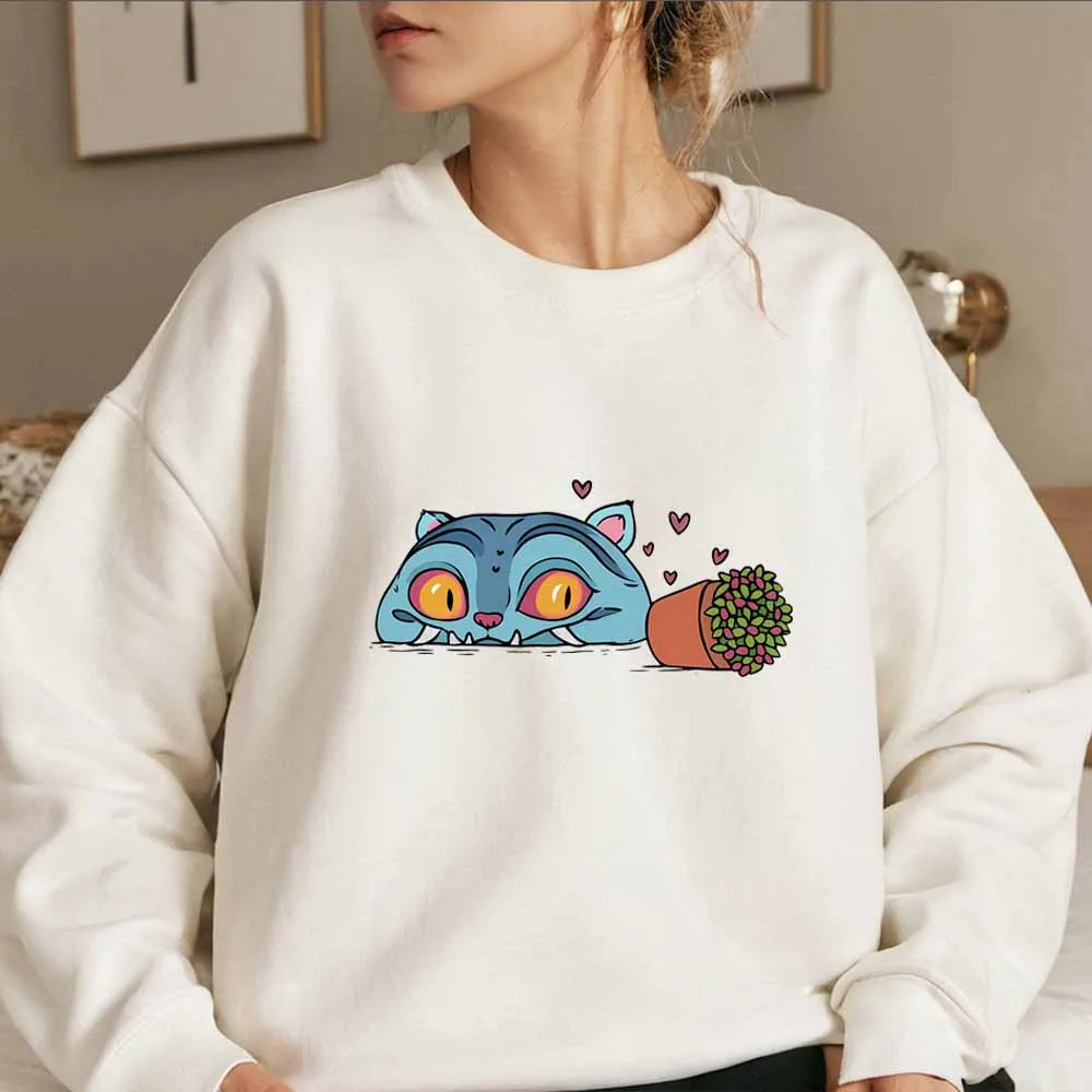 Derpy Blue Tiger Play with Pot Bedrucktes süßes Sweatshirt Kpop Demon Hunters Shirt Hoodie Trendy Harajuku Kpop Damenbekleidung