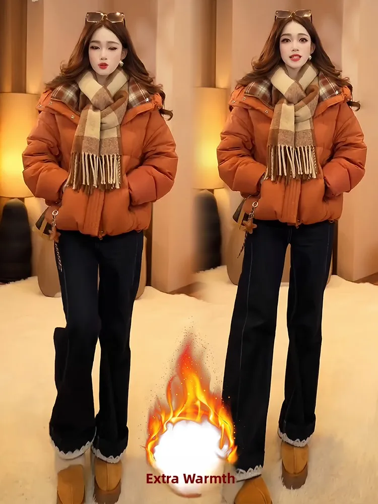 Thiened Fce Jaet de algodão com capuz feminino inverno novo sle fecho de zíper na moda outerwear coreano sle solto ajuste