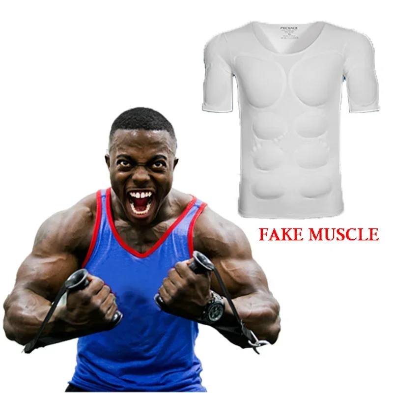 Anime Cosplay Man Fake Muscle Pad T-Shirt Body Shaper Underwear Chest Sponge Invisible Abdominal Arm Shirt Fitness Meeting Party