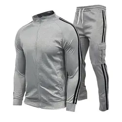 New men's cardigan stand up collar sports suit youth sportswear casual slim fit running sports two-piece set