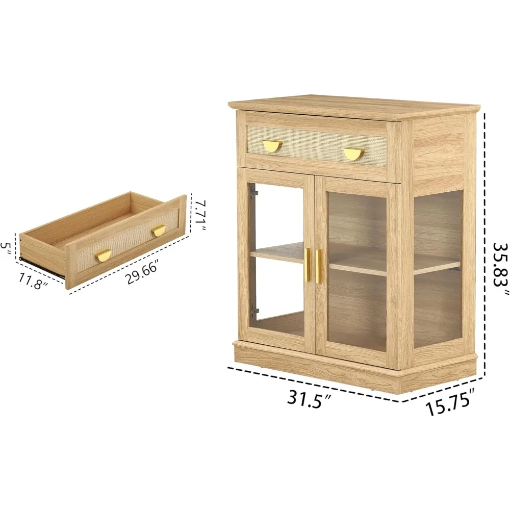 Armadietto buffet piccolo da 31,5'' con ante in vetro, piccolo armadietto da bar con contenitore, credenza moderna con ripiano regolabile e a