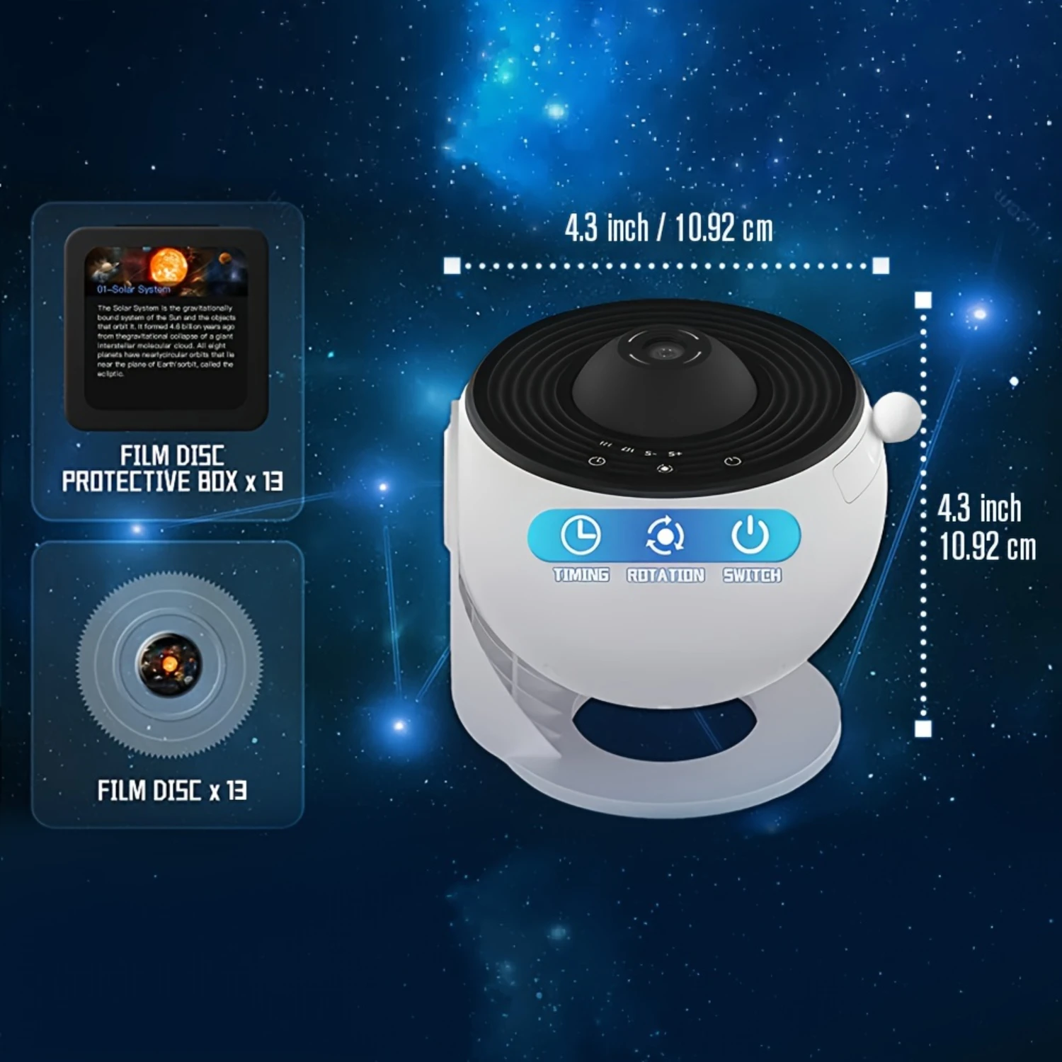 Modern  Projector Night Light - 13 Films Planetarium with Adjustable Dimming, Timer, and Rotation Functions - USB Powered, Table