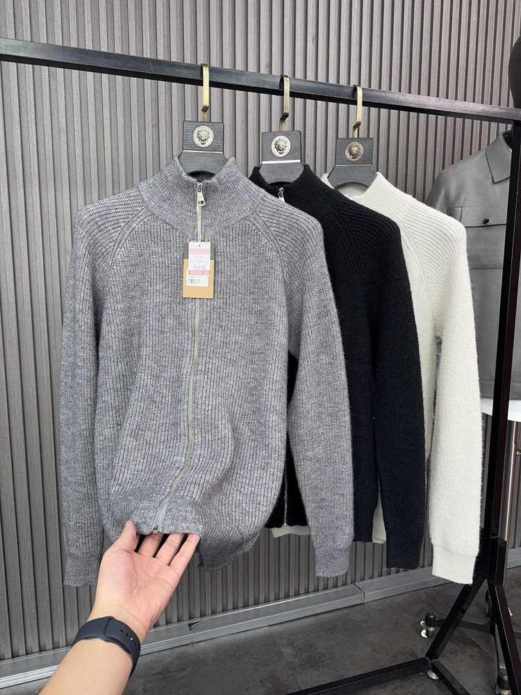 

V-Ne Pure Color Knitted Sweater Long Sve Casual Sle Warm Autumn Winter Men's Faion Ci Look Open Cardigan Knitwear