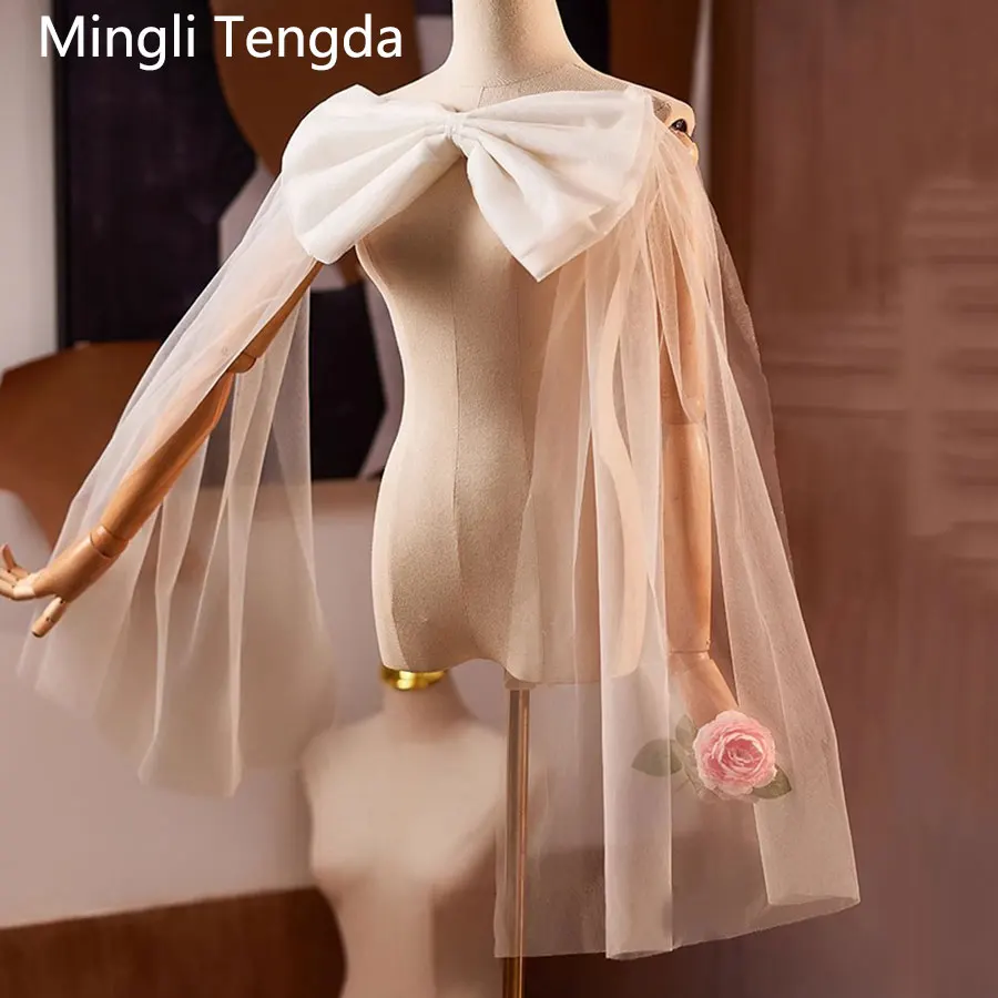 Mingli Tegnda Bride Bow Handmade Large Wedding Blingbling Bow Detachable Brdie AccessorIes Tulle White Women Belt  Exaggerate