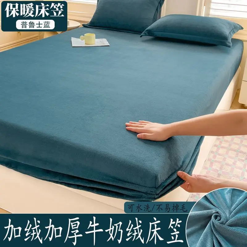 

Soft warm plush fitted sheet elastic mattress cover fluffy fleece bed linen winter bedding Quick heating plush bed sheet