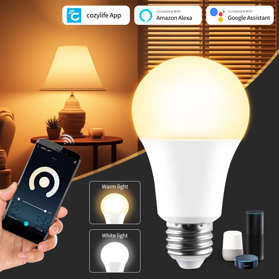 

Cozylife 220V 110V E27 WiFi Smart LED Bulb 12W 15W 20W Dimmable Timer Alexa Lamp Lampada Support Google Home Voice Control