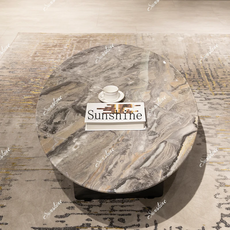 

Venetian brown modern simple luxury living room oval coffee table Italian minimalist natural combination living roomP