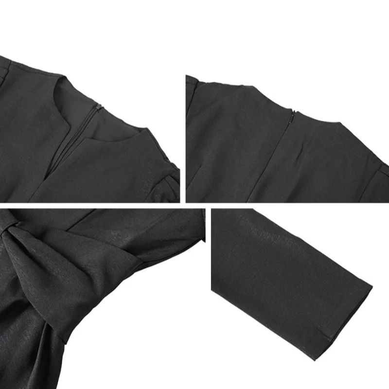 رمادي الفرنسية الخامس الرقبة فستان منفوش المرأة الخريف موضة القوس بسيط كم طويل أنيق الزفاف الحلو حفلة سيدة فستان قصير #6