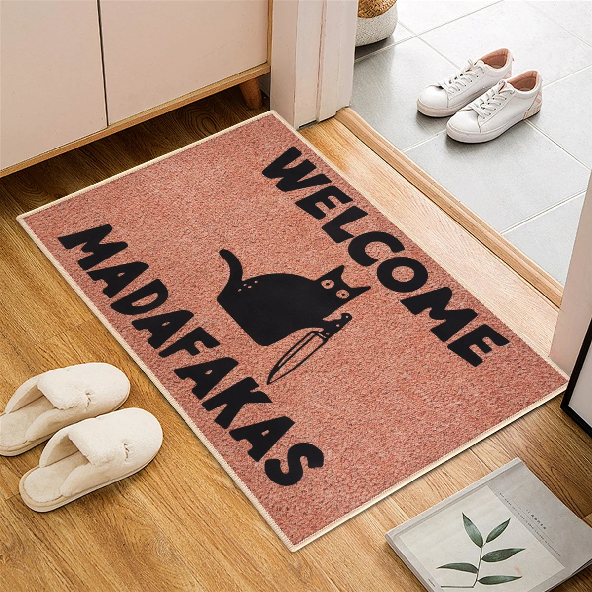 NN89R Dark Cat Welcome Madafakas Full Print Doormat Fun Doormat Home Decor Kitchen Bathroom Decor Give People Fun Gifts