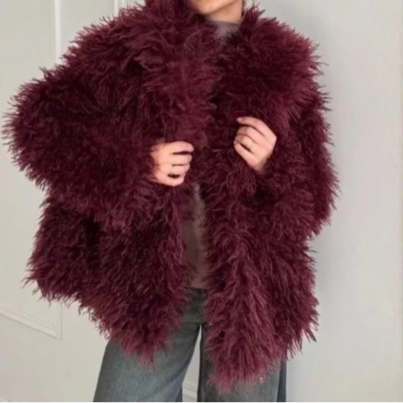 Pele grande lapela jaqueta de pele artificial curto moda imitação de pele de raposa jaqueta de pelúcia macia feminina