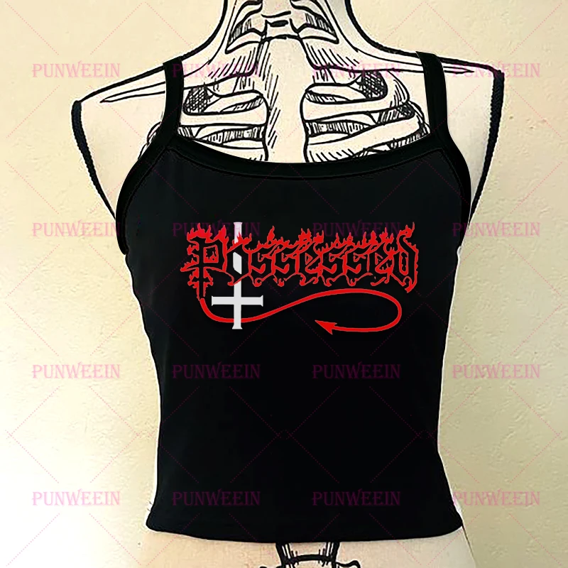 Daemon Dark Gothic Y2k 90s Vintage Harajuku Sleeveless Cute Sexy top metal Graphic emo girl Punk sweetheart Streetwear Tank Top