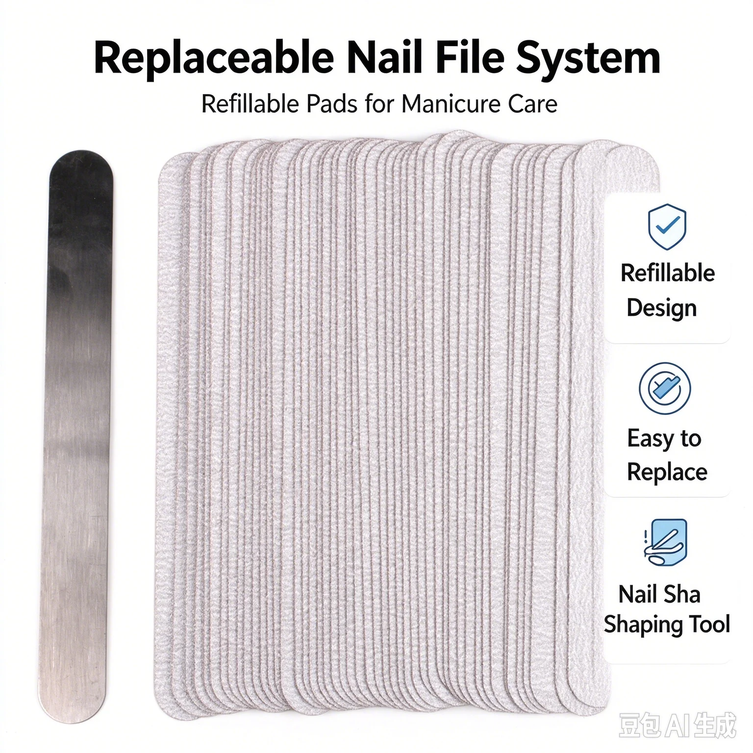 300Pcs Peel and Stick Nail Sandpaper Refills Reusable Stainless Steel Handle Nail File Pads for Manicure Nail Shaping Cuticle