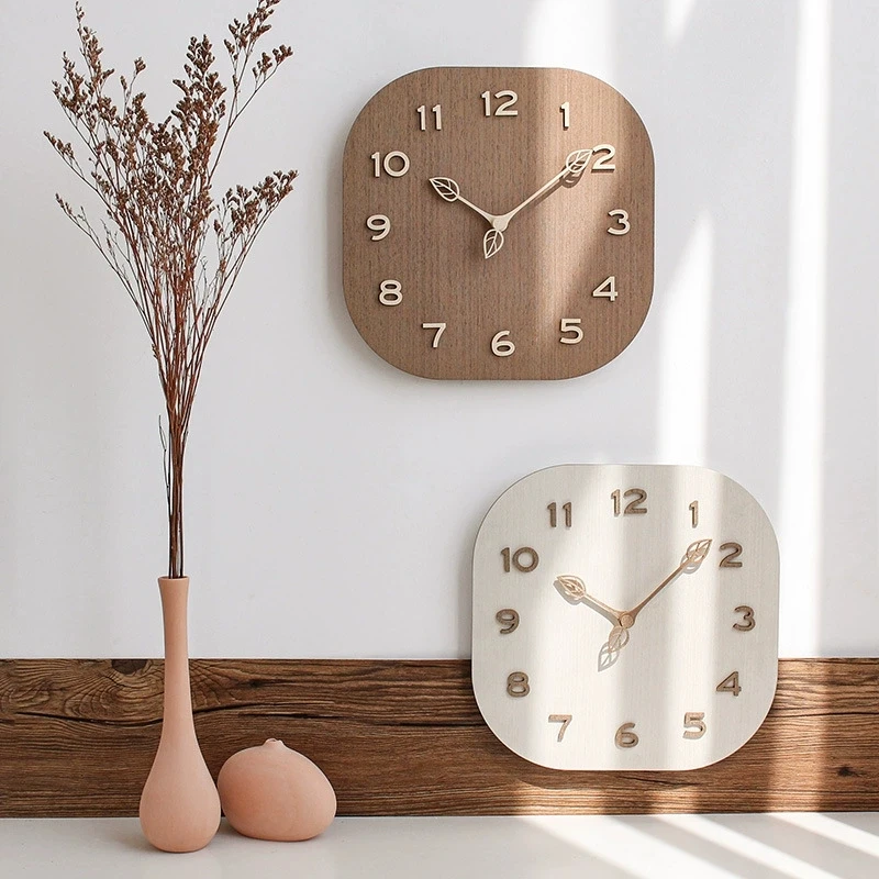 

Personalized, minimalist, modern clock hanging on the wall, square wooden living room clock