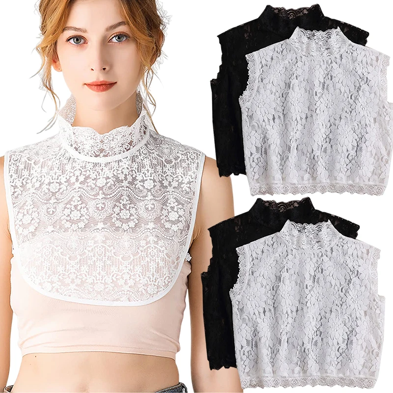 Lace Fake Collar White Black Lace Floral Women Detachable False Collar Blouse Tops Shirt Removable Collar Tie Sweater Decoration