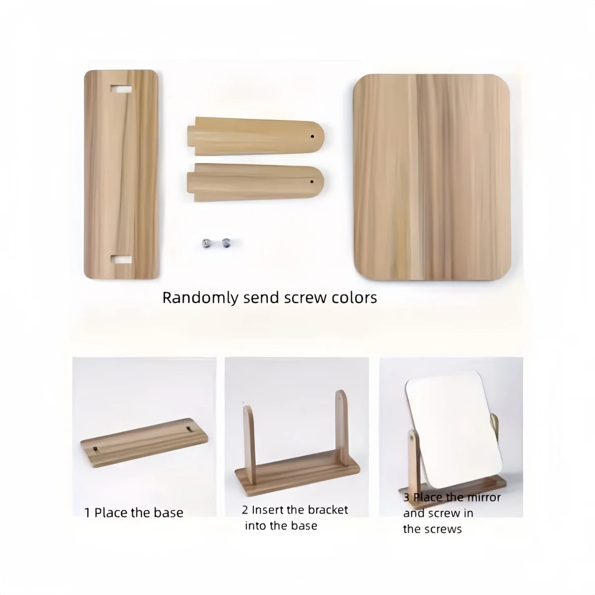 مرآة مكياج خشبية اختيارية قابلة للتعديل بزاوية 360 درجة، مرآة تجميل أوروبية بسيطة، مرآة ألوان خشبية طبيعية #5